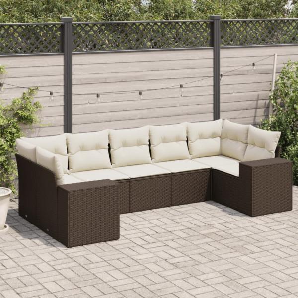 ARDEBO.de - 7-tlg. Garten-Sofagarnitur mit Kissen Braun Poly Rattan