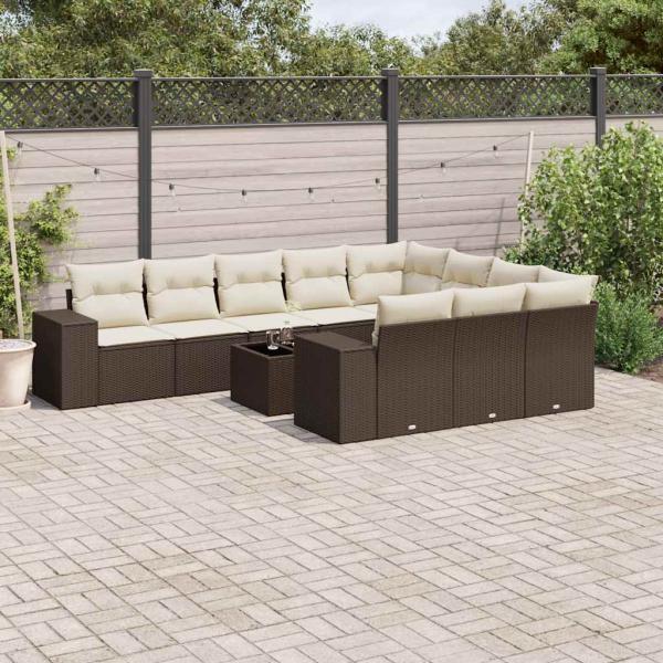 ARDEBO.de - 11-tlg. Garten-Sofagarnitur mit Kissen Braun Poly Rattan