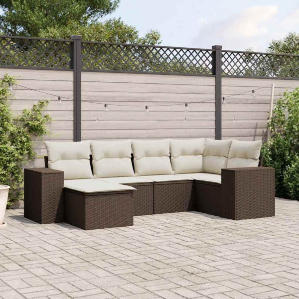 ARDEBO.de - 6-tlg. Garten-Sofagarnitur mit Kissen Braun Poly Rattan