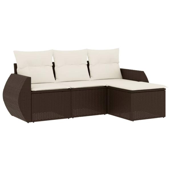 4-tlg. Garten-Sofagarnitur mit Kissen Braun Poly Rattan