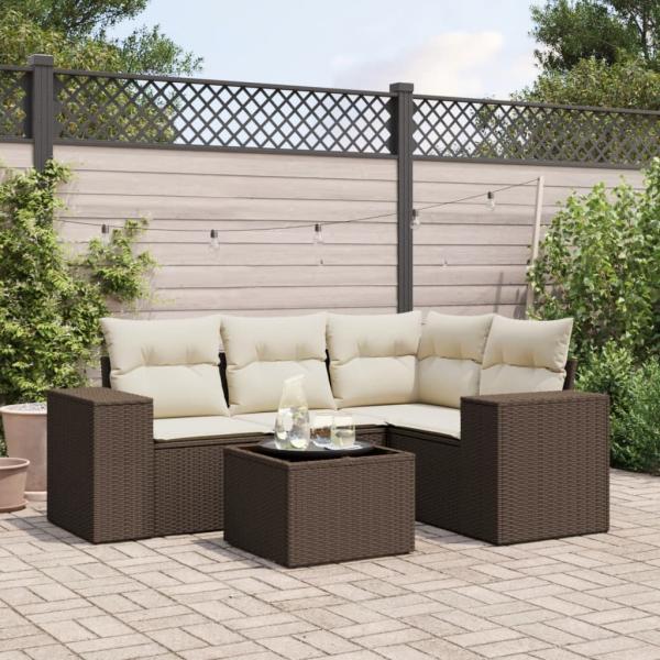 ARDEBO.de - 5-tlg. Garten-Sofagarnitur mit Kissen Braun Poly Rattan