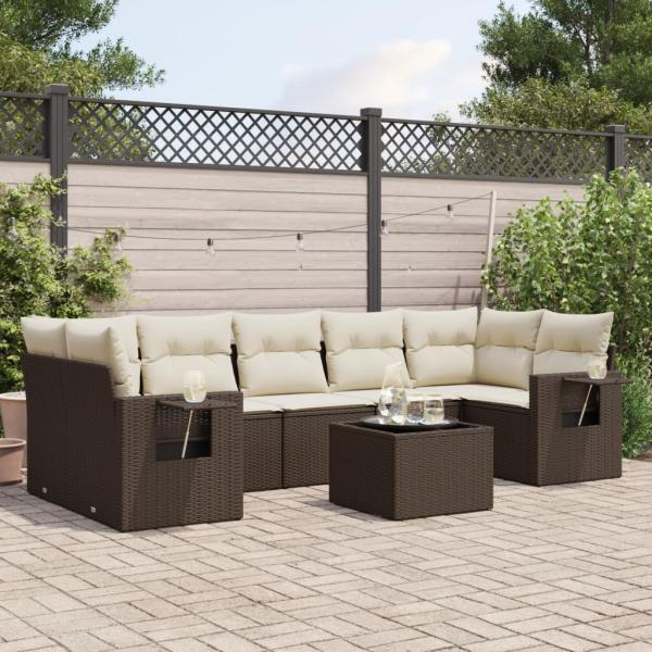 ARDEBO.de - 8-tlg. Garten-Sofagarnitur mit Kissen Braun Poly Rattan