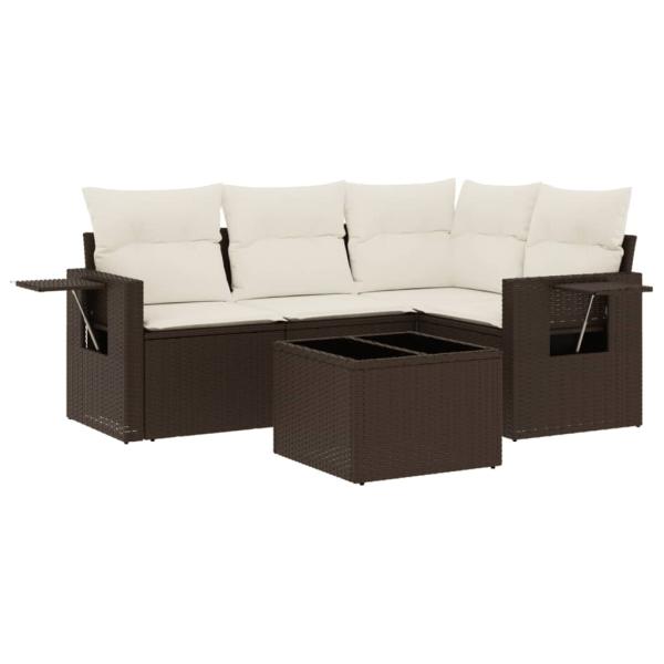 5-tlg. Garten-Sofagarnitur mit Kissen Braun Poly Rattan