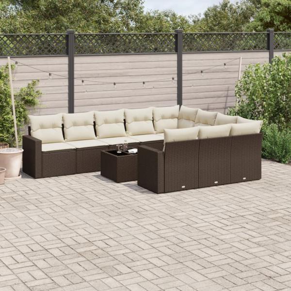 ARDEBO.de - 11-tlg. Garten-Sofagarnitur mit Kissen Braun Poly Rattan