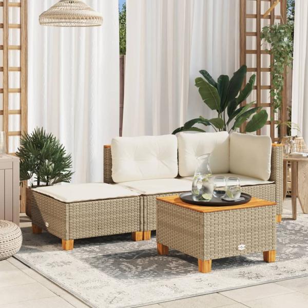 ARDEBO.de - Gartenhocker mit Kissen Beige 63,5x56x32 cm Poly Rattan