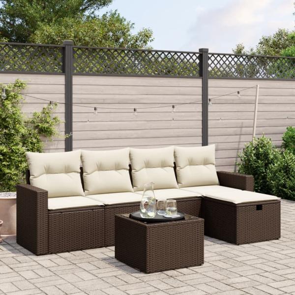ARDEBO.de - 6-tlg. Garten-Sofagarnitur mit Kissen Braun Poly Rattan