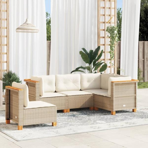 ARDEBO.de - 5-tlg. Garten-Sofagarnitur mit Kissen Beige Poly Rattan
