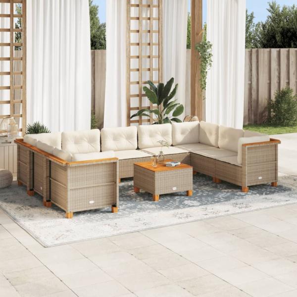 ARDEBO.de - 10-tlg. Garten-Sofagarnitur mit Kissen Beige Poly Rattan
