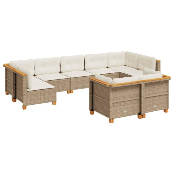 ARDEBO.de - 9-tlg. Garten-Sofagarnitur mit Kissen Beige Poly Rattan