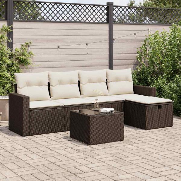 ARDEBO.de - 6-tlg. Garten-Sofagarnitur mit Kissen Braun Poly Rattan