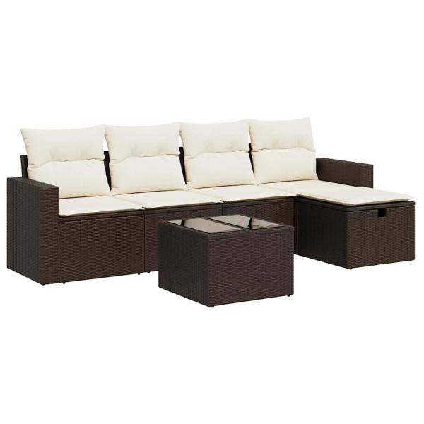 6-tlg. Garten-Sofagarnitur mit Kissen Braun Poly Rattan