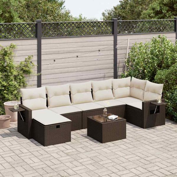 ARDEBO.de - 8-tlg. Garten-Sofagarnitur mit Kissen Braun Poly Rattan
