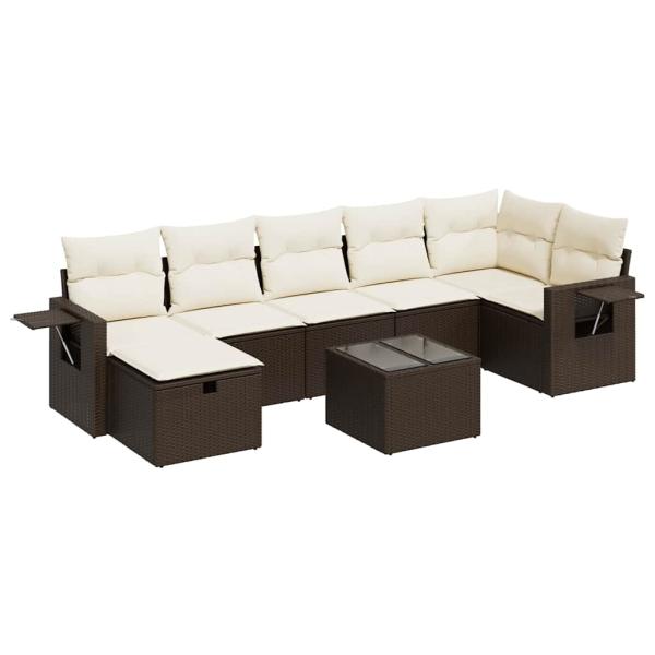 8-tlg. Garten-Sofagarnitur mit Kissen Braun Poly Rattan