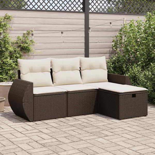 ARDEBO.de - 4-tlg. Garten-Sofagarnitur mit Kissen Braun Poly Rattan