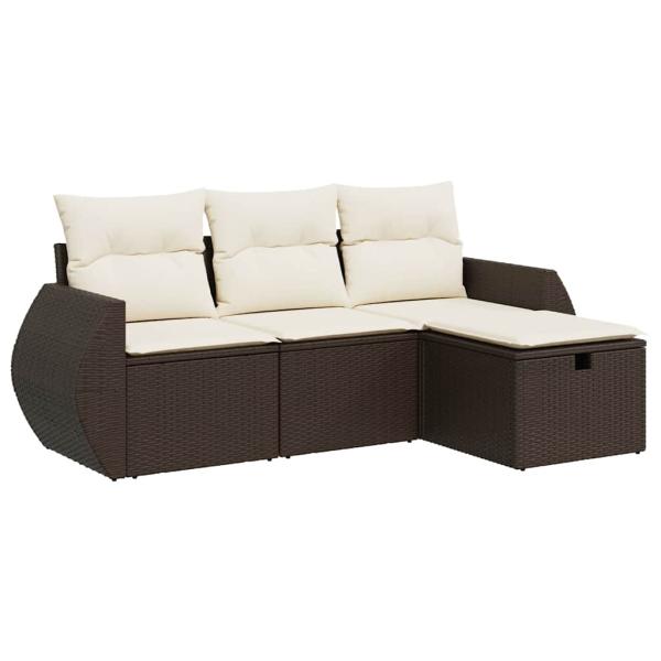 4-tlg. Garten-Sofagarnitur mit Kissen Braun Poly Rattan