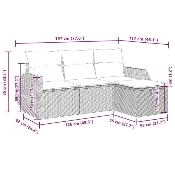 4-tlg. Garten-Sofagarnitur mit Kissen Braun Poly Rattan