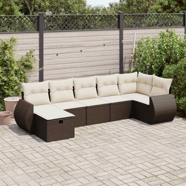 ARDEBO.de - 7-tlg. Garten-Sofagarnitur mit Kissen Braun Poly Rattan
