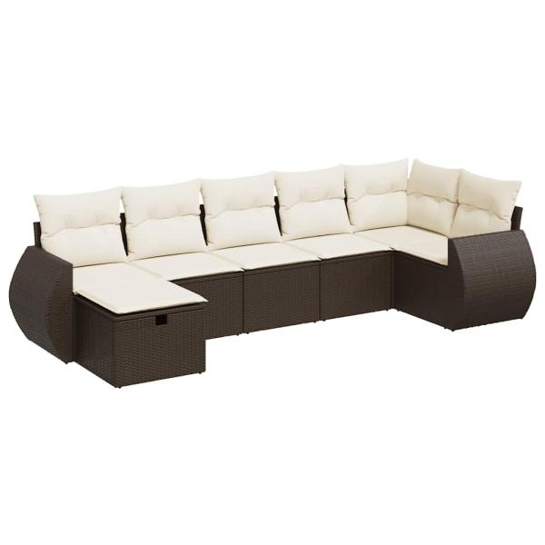 7-tlg. Garten-Sofagarnitur mit Kissen Braun Poly Rattan