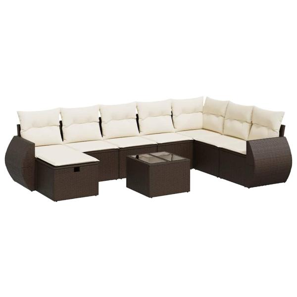 9-tlg. Garten-Sofagarnitur mit Kissen Braun Poly Rattan