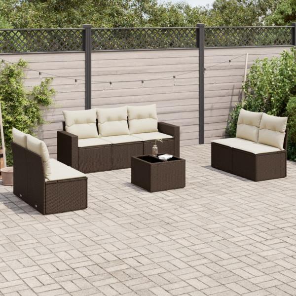 ARDEBO.de - 8-tlg. Garten-Sofagarnitur mit Kissen Braun Poly Rattan