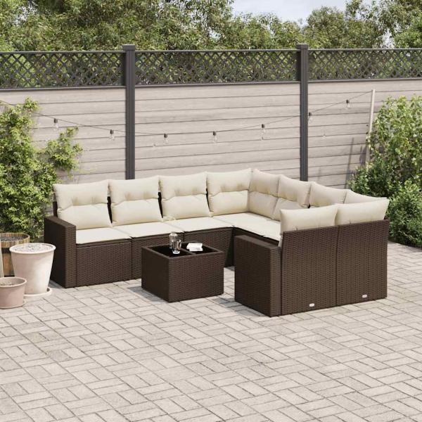 ARDEBO.de - 9-tlg. Garten-Sofagarnitur mit Kissen Braun Poly Rattan