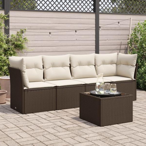 ARDEBO.de - 5-tlg. Garten-Sofagarnitur mit Kissen Braun Poly Rattan