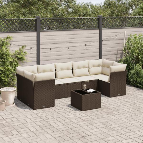 ARDEBO.de - 8-tlg. Garten-Sofagarnitur mit Kissen Braun Poly Rattan