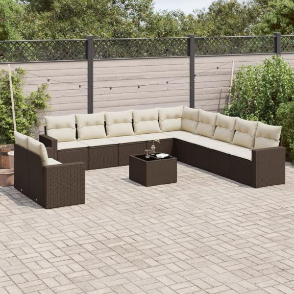 ARDEBO.de - 12-tlg. Garten-Sofagarnitur mit Kissen Braun Poly Rattan