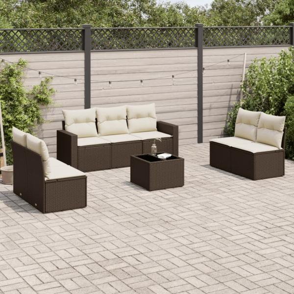 ARDEBO.de - 8-tlg. Garten-Sofagarnitur mit Kissen Braun Poly Rattan