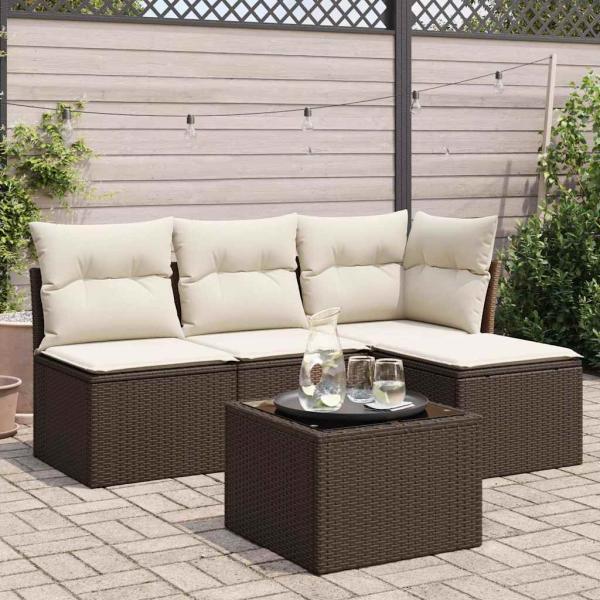 ARDEBO.de - 5-tlg. Garten-Sofagarnitur mit Kissen Braun Poly Rattan