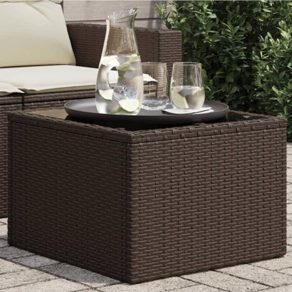 ARDEBO.de - Gartentisch mit Glasplatte Braun 55x55x37 cm Poly Rattan