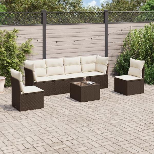 ARDEBO.de - 7-tlg. Garten-Sofagarnitur mit Kissen Braun Poly Rattan