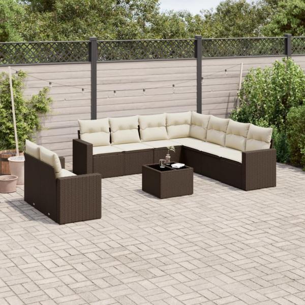 ARDEBO.de - 10-tlg. Garten-Sofagarnitur mit Kissen Braun Poly Rattan