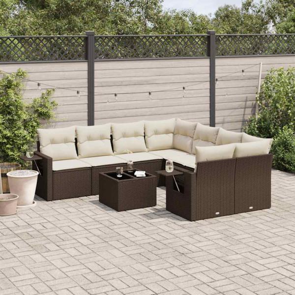 ARDEBO.de - 9-tlg. Garten-Sofagarnitur mit Kissen Braun Poly Rattan