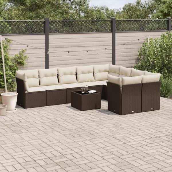 ARDEBO.de - 10-tlg. Garten-Sofagarnitur mit Kissen Braun Poly Rattan