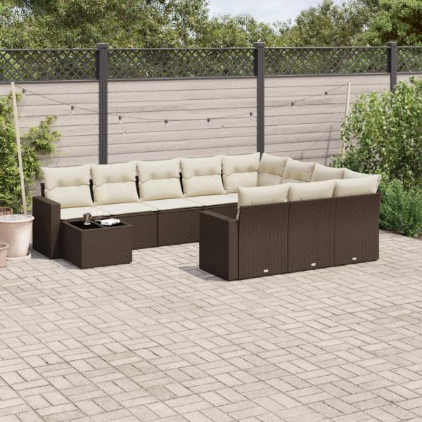 ARDEBO.de - 11-tlg. Garten-Sofagarnitur mit Kissen Braun Poly Rattan