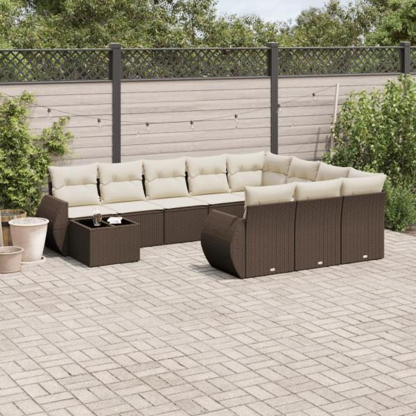 ARDEBO.de - 11-tlg. Garten-Sofagarnitur mit Kissen Braun Poly Rattan