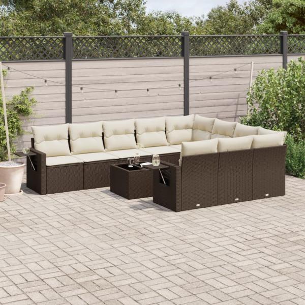 ARDEBO.de - 11-tlg. Garten-Sofagarnitur mit Kissen Braun Poly Rattan
