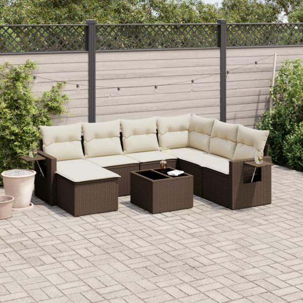 ARDEBO.de - 8-tlg. Garten-Sofagarnitur mit Kissen Braun Poly Rattan