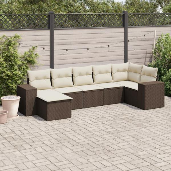 ARDEBO.de - 7-tlg. Garten-Sofagarnitur mit Kissen Braun Poly Rattan