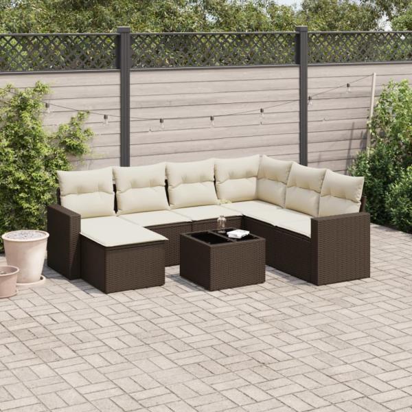 ARDEBO.de - 8-tlg. Garten-Sofagarnitur mit Kissen Braun Poly Rattan