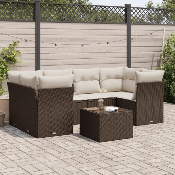 ARDEBO.de - 7-tlg. Garten-Sofagarnitur mit Kissen Braun Poly Rattan