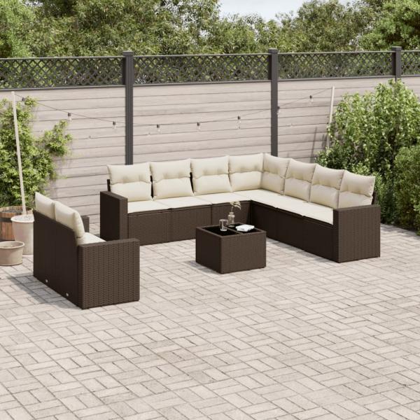 ARDEBO.de - 10-tlg. Garten-Sofagarnitur mit Kissen Braun Poly Rattan