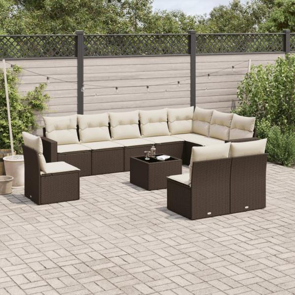 ARDEBO.de - 11-tlg. Garten-Sofagarnitur mit Kissen Braun Poly Rattan