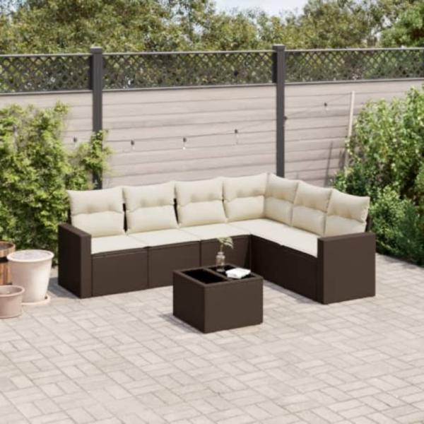 ARDEBO.de - 7-tlg. Garten-Sofagarnitur mit Kissen Braun Poly Rattan