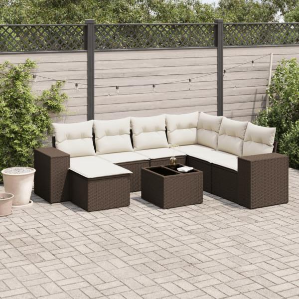 ARDEBO.de - 8-tlg. Garten-Sofagarnitur mit Kissen Braun Poly Rattan