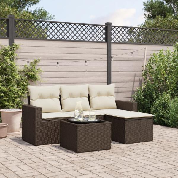 ARDEBO.de - 5-tlg. Garten-Sofagarnitur mit Kissen Braun Poly Rattan