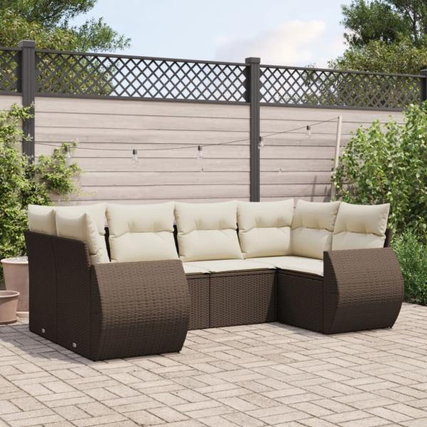 ARDEBO.de - 6-tlg. Garten-Sofagarnitur mit Kissen Braun Poly Rattan