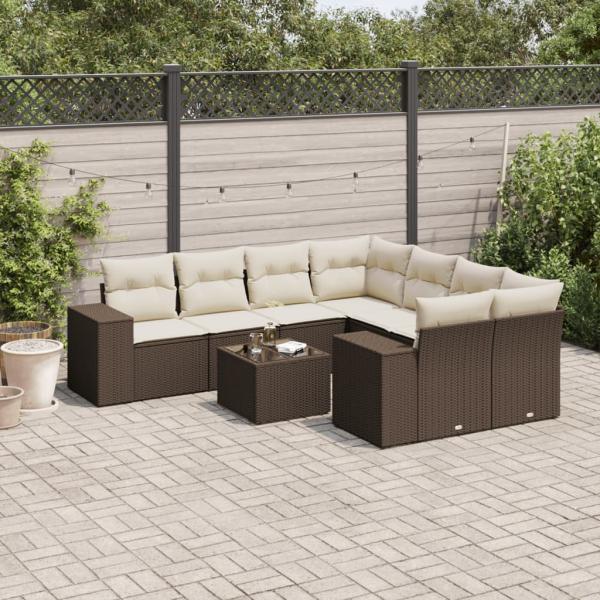 ARDEBO.de - 9-tlg. Garten-Sofagarnitur mit Kissen Braun Poly Rattan