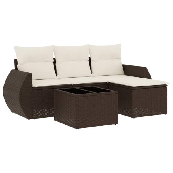 5-tlg. Garten-Sofagarnitur mit Kissen Braun Poly Rattan